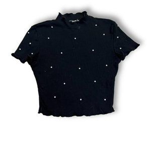 Black and pearl mock neck crop